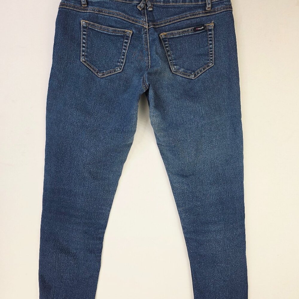 Angels Jeans Size 7 Juniors Womens 29 Inch Inseam Blue Denim 5 Pocket Logo Tag